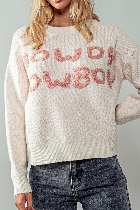 Women's "Howdy Cowboy" Wordy Knit Sweater in Ivory