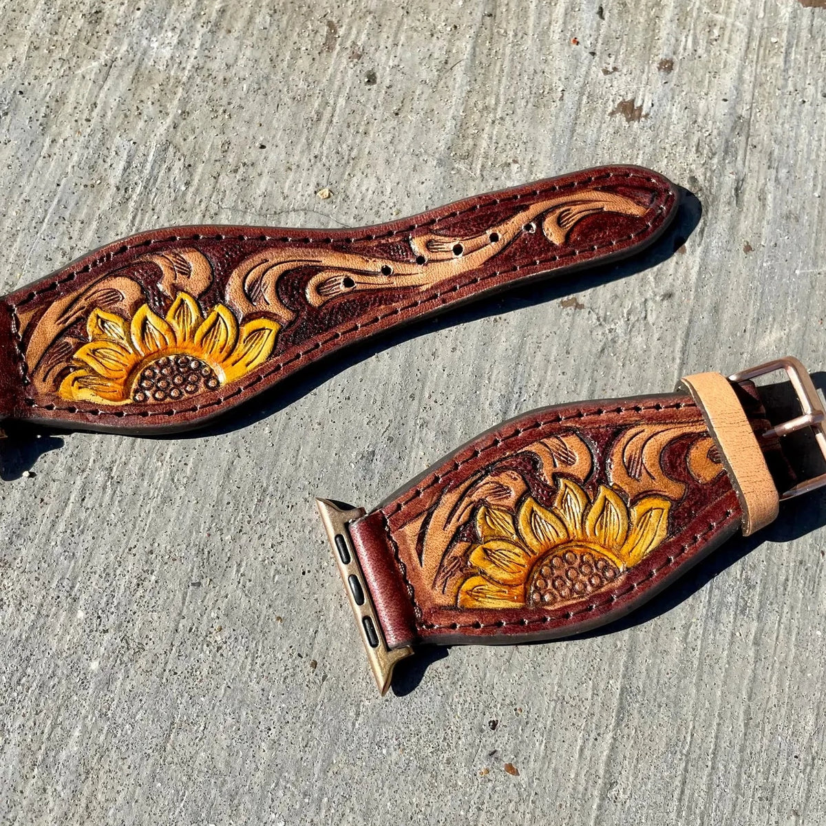 Sunflower Tooled Apple Watch Band