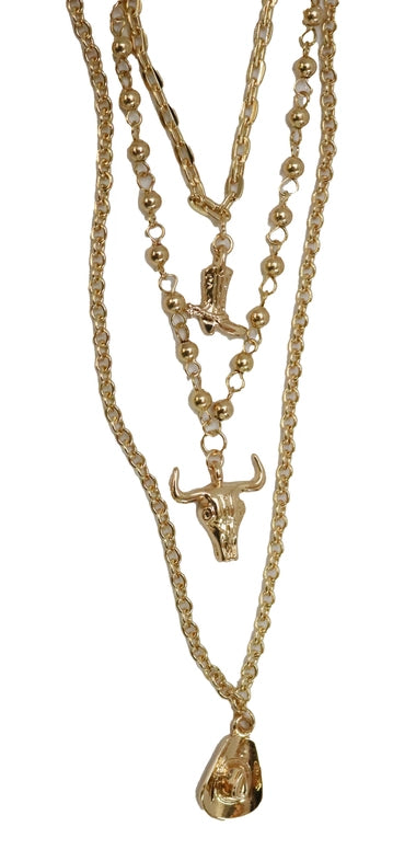 West & Co. Gold Layered Western Icons Multi-Chain Necklace