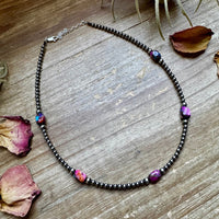 14" Mohave Turquoise and 3mm Sterling Silver Pearl Choker