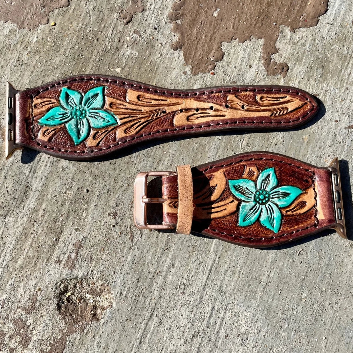 Turquoise Flower Tooled Apple Watch Band
