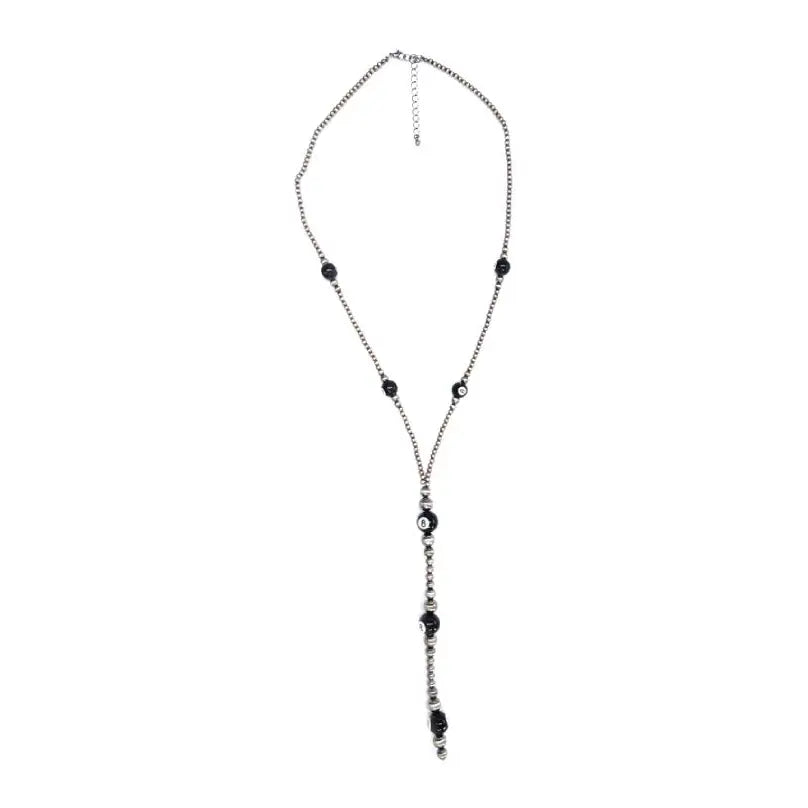 Navajo Inspired Pearl & Eight Ball Lariat Necklace