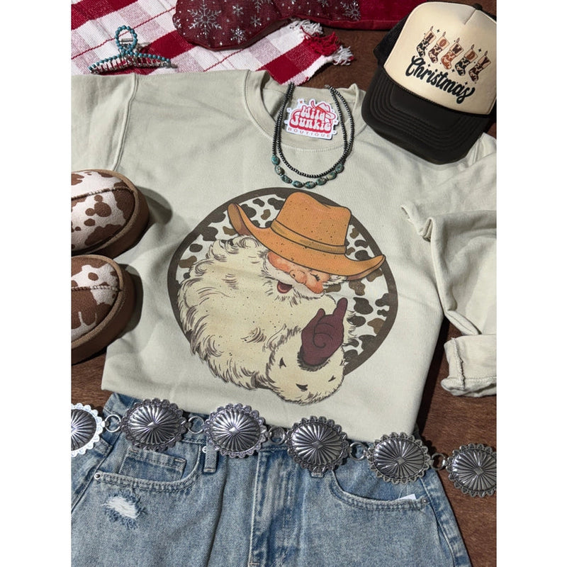 Women's Cowboy Santa Graphic Sweatshirt in Sand