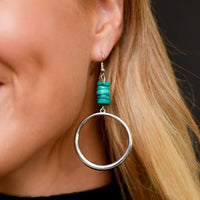 West & Co. Turquoise Beaded Silver Dangle Hoop Earrings