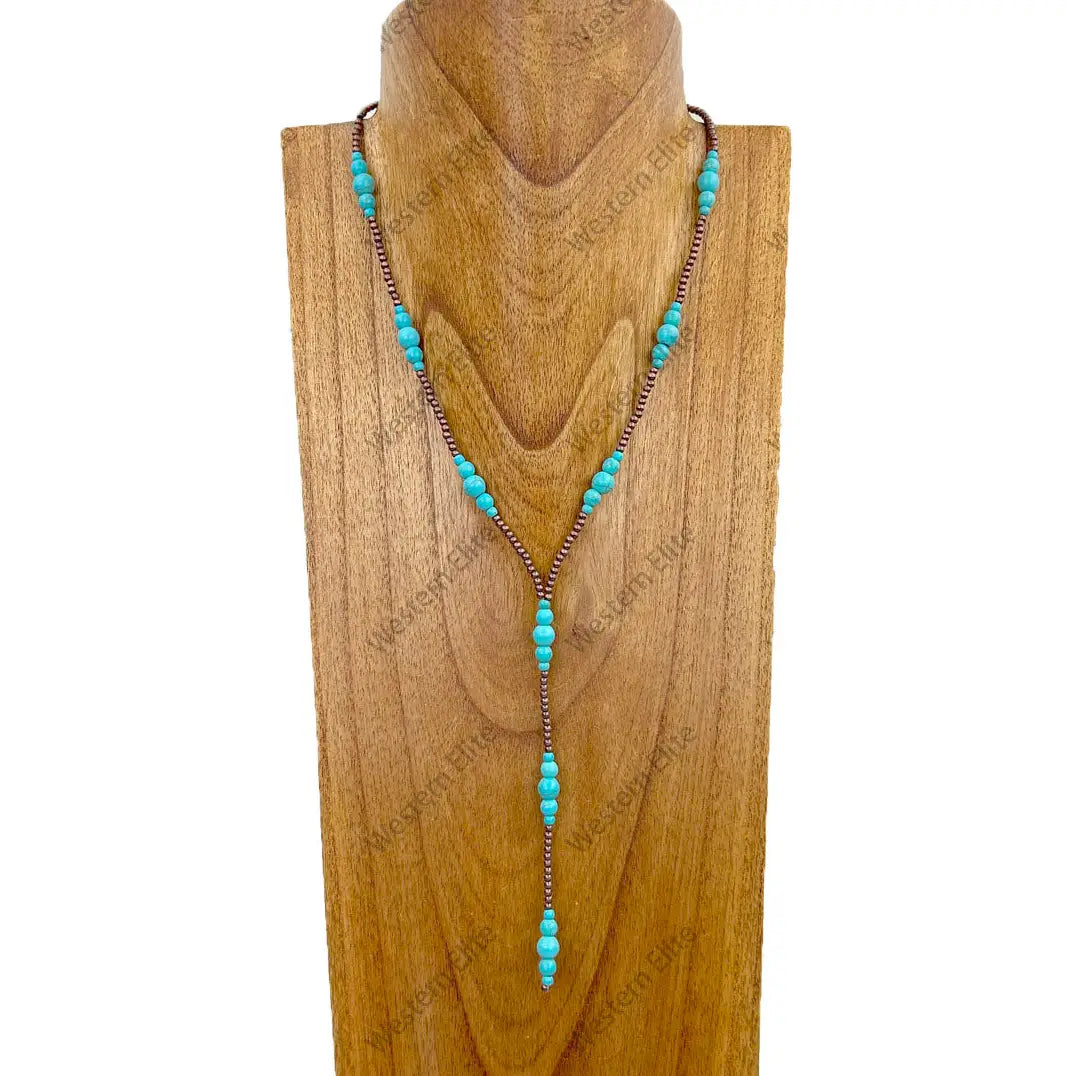 Copper Navajo Inspired Pearl and Turquoise Lariat Necklace