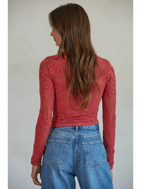 Women's L/S Knit Seamless Jacquard Mock Neck Top (Available in 2 Colors!)