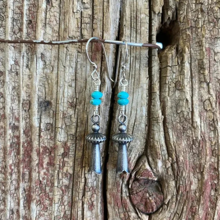 J Forks Squash Blossom & Turquoise Bead Earrings