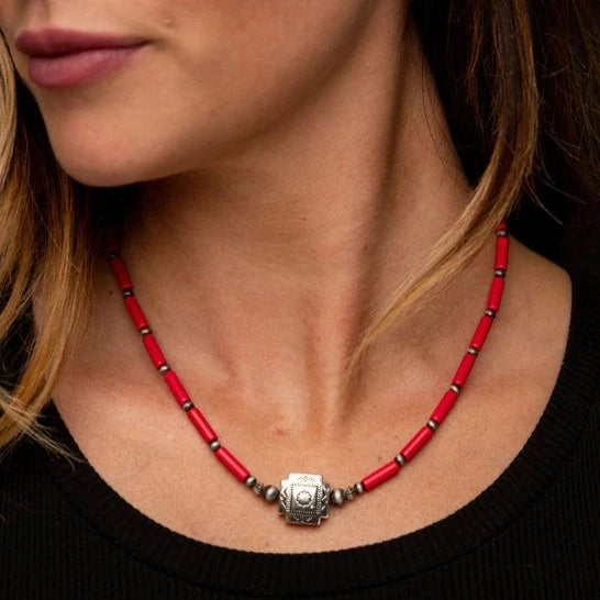 West & Co. Southwestern Red Tube Bead Necklace