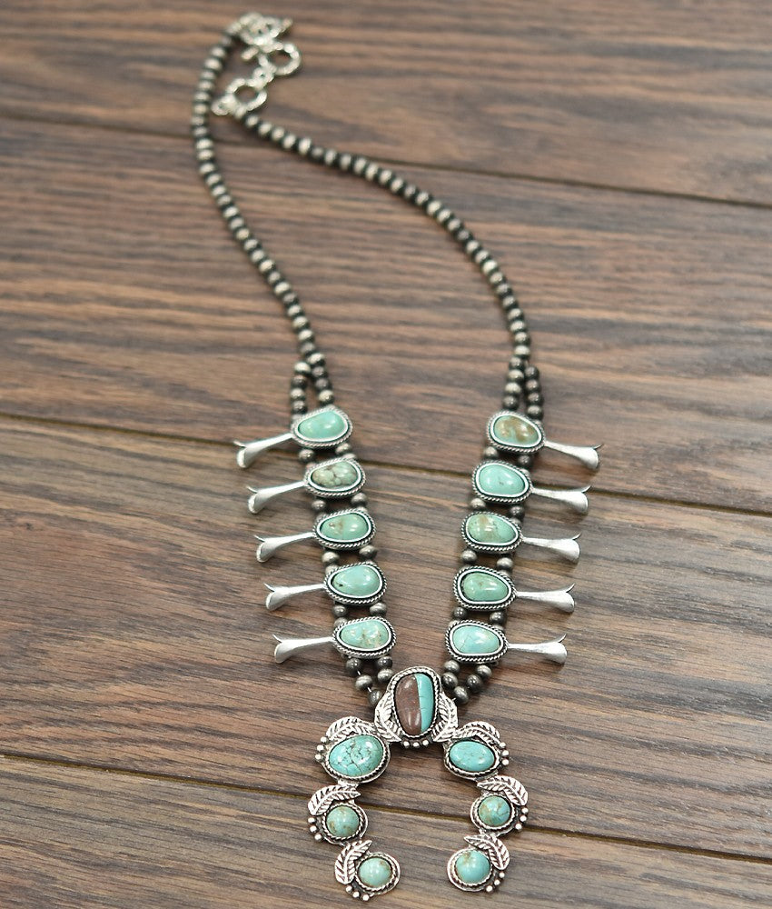 Natural Turquoise Squash Blossom Necklace