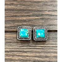 10mm Square Turquoise and Matrix Stud Earrings