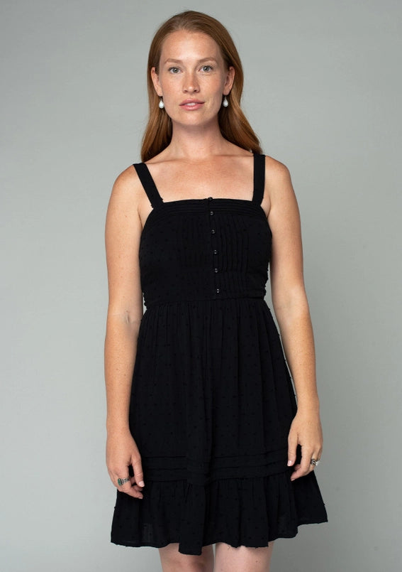Women's Strappy Button Front A-Line Mini Dress in Black Large