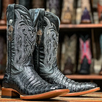 Tanner Mark Men's Imitation Caiman Tail Western Boot in Classic Black