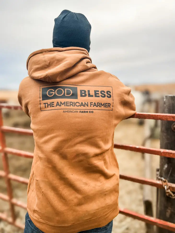 American Farm Co."God Bless the American Farmer" Hoodie in Light Brown