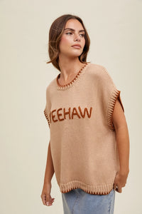 Women's "Yeehaw" Wordy Contrast Sweater in Tan