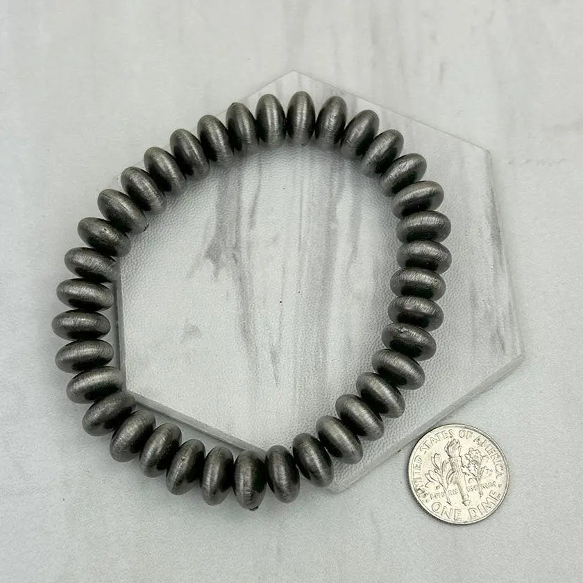 10MM Silver Navajo Inspired Rondelle Stretch Bracelet