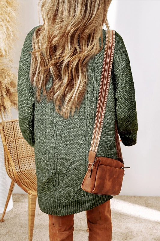 Women's Cable Knit Drop Shoulder Sweater Dress in Mist Green