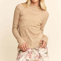Women's L/S Sheer Floral Lace Mesh Top (3 Color Options) (Available in Plus Sizes)