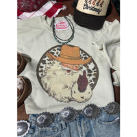 Women's Cowboy Santa Graphic Sweatshirt in Sand