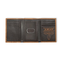 Ariat Men's Cross Stitch Patch Brown Trifold Leather Wallet