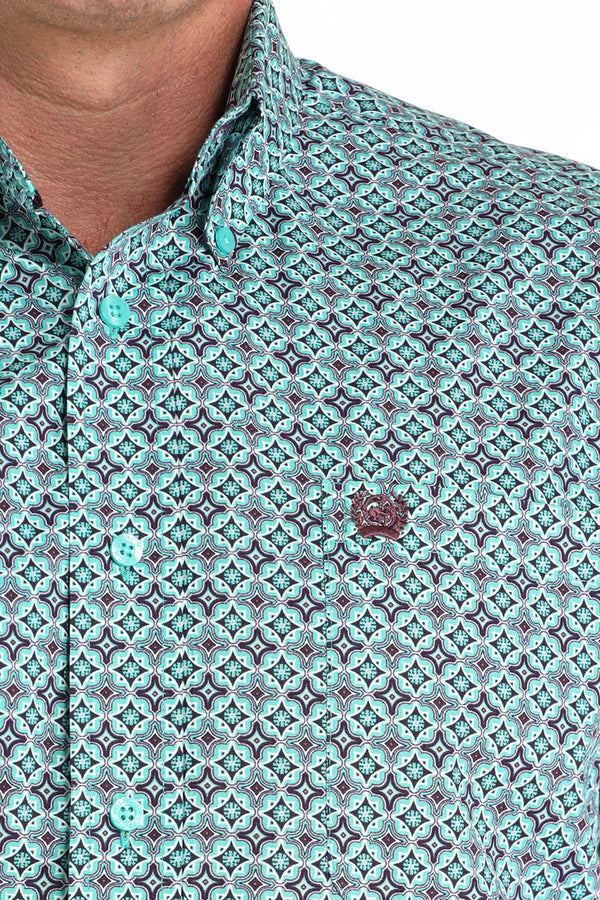 Cinch Men's L/S Classic Fit Geometric Button Down Western Shirt in Turquoise