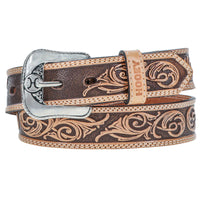 Youth Boys "Top Notch" Natural Hand Tooled Leather Belt
