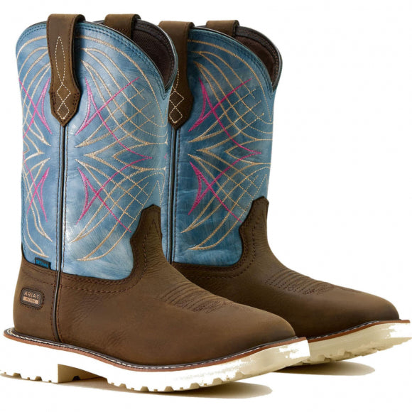 Ariat Women's Activator Waterproof Wide Square Toe Work Boot in Brown