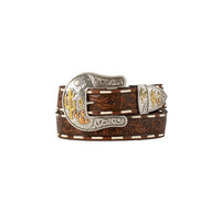 Angel Ranch Women's Desert Scene Floral Embossed Brown Leather Belt