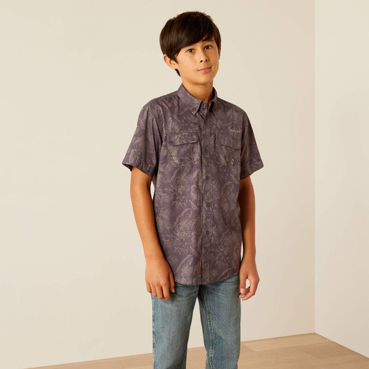 Ariat Boy's VentTek S/S Outbound Classic Fit Western Button Down Shirt in Nine Iron
