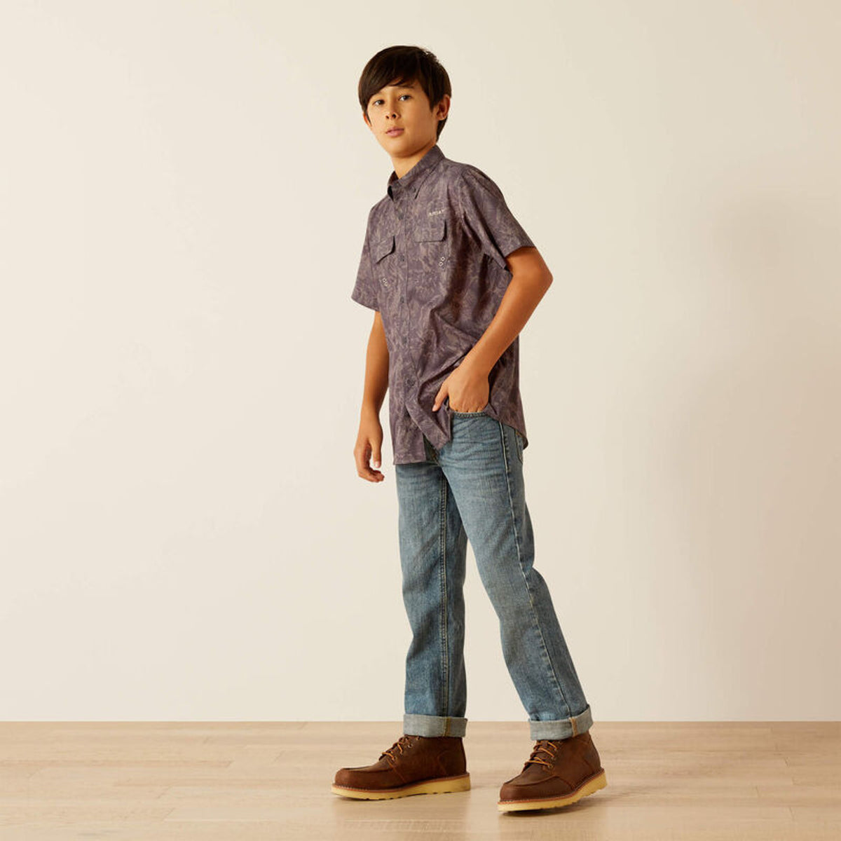 Ariat Boy's VentTek S/S Outbound Classic Fit Western Button Down Shirt in Nine Iron