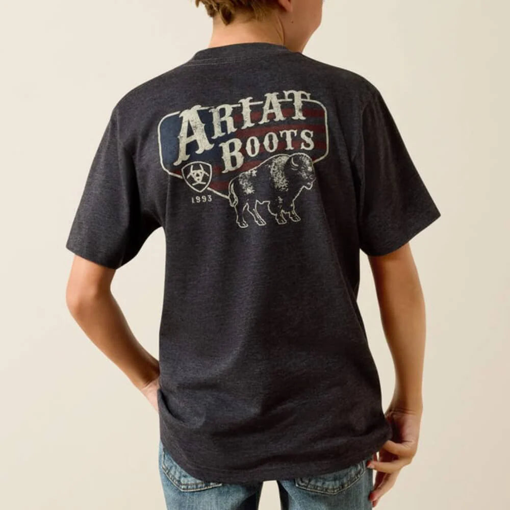 Ariat Youth Boy's S/S American Bison T-Shirt in Charcoal Heather