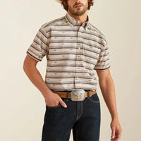 Ariat Men's S/S Southwest Stripe Gary Classic Fit Western Button Down Shirt in Cream