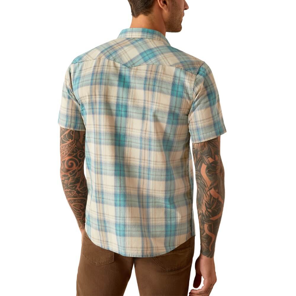 Ariat Men's S/S Southwest Plaid Howland Retro Fit Western Button Down Shirt in Turquoise (Available in Tall Sizes)
