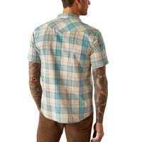 Ariat Men's S/S Southwest Plaid Howland Retro Fit Western Button Down Shirt in Turquoise (Available in Tall Sizes)