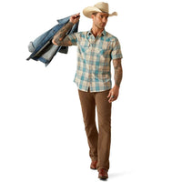 Ariat Men's S/S Southwest Plaid Howland Retro Fit Western Button Down Shirt in Turquoise (Available in Tall Sizes)
