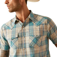 Ariat Men's S/S Southwest Plaid Howland Retro Fit Western Button Down Shirt in Turquoise (Available in Tall Sizes)