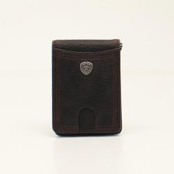 Ariat Men's Leather Bifold Shield Concho Money Clip in Brown