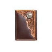 Ariat Men's Embossed Oval Concho Tan Leather Trifold Wallet