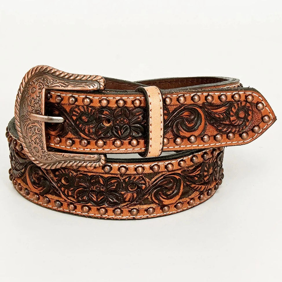 Bar H Equine Floral Tooled Premium Brown Leather Belt – Branded