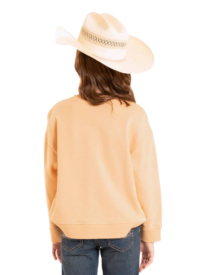 Rock & Roll Denim Girl's Horse Graphic Crewneck Sweatshirt in Tan