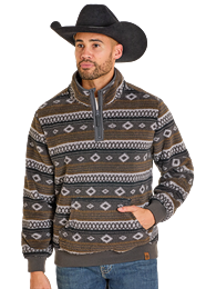 Rock & Roll Denim Men's Aztec Print Fleece Pullover in Charcoal