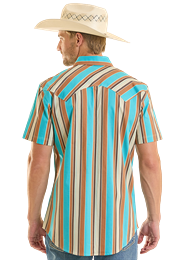Rock & Roll Denim Men's S/S Western Stripe Snap Shirt in Teal