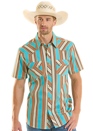 Rock & Roll Denim Men's S/S Western Stripe Snap Shirt in Teal
