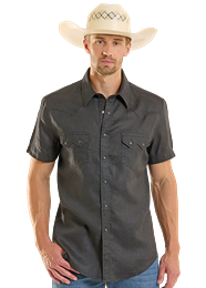 Rock & Roll Denim Men's S/S Solid Linen Snap Shirt in Black