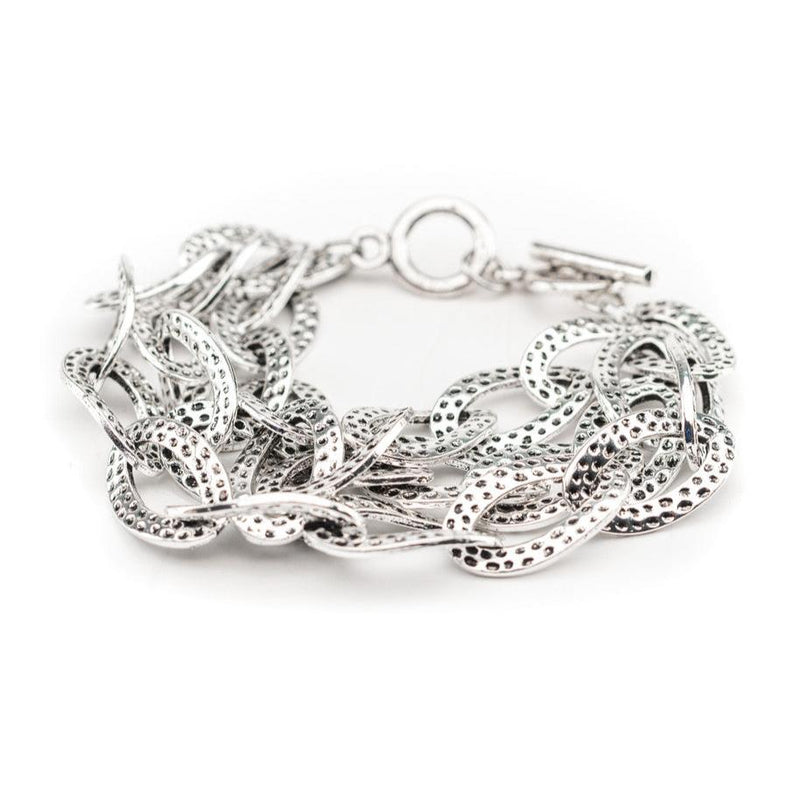 West & Co. Hammered Silver 3-Strand Large Chain Bracelet