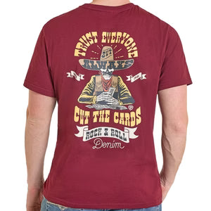 Rock & Roll Denim Unisex Cut The Cards T-Shirt in Maroon