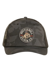 Rock & Roll Denim Black Camo Patch Cap in Charcoal