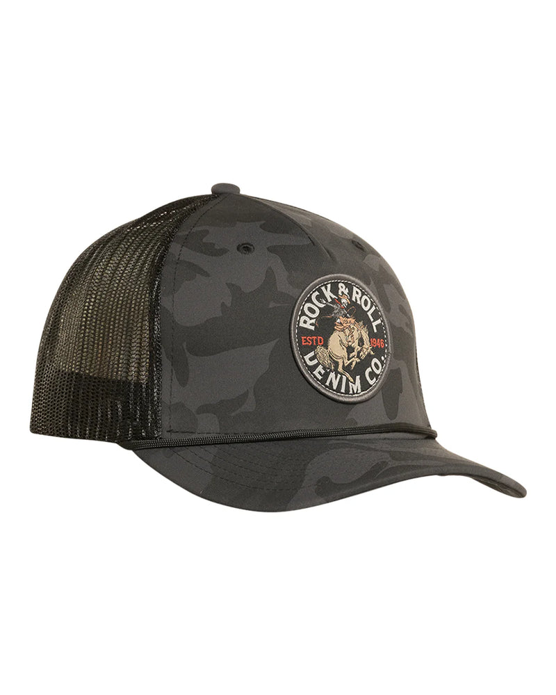 Rock & Roll Denim Black Camo Patch Cap in Charcoal