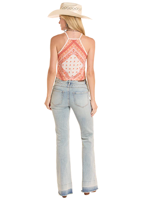 Women's Rock & Roll Denim Bandana Print Tank in Burnt Orange