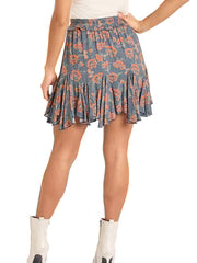 Rock & Roll Denim Women's Floral Print Godet Skirt
