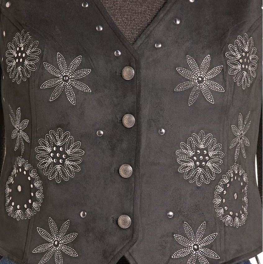 Women's Rock & Roll Denim Studded Suede Vest in Black